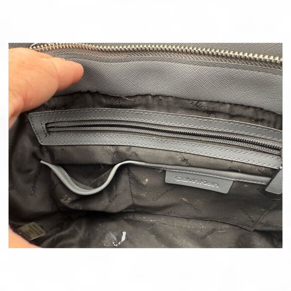 Calvin Klein Black Leather Tote Bag With Chain Straps & Magnetic Closures - Picture 9 of 10